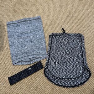 Lululemon and Alo accessories: two Lulu neck gaiters, one Alo headband
